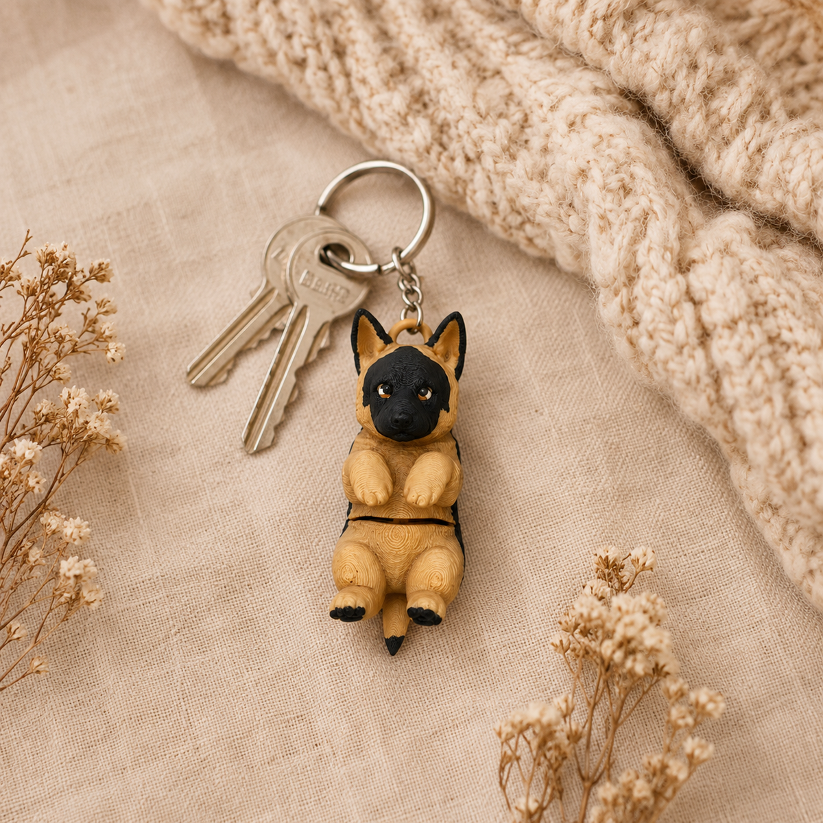 Porte-clef Berger Allemand imprimé en 3D par Minelys, figurine décorative pour trousseau de clefs (vue supplémentaire)