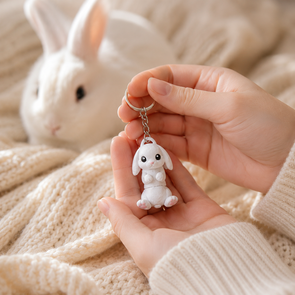 Porte-clef Lapin Bélier Blanc