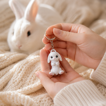 Porte-clef Lapin Bélier Blanc imprimé en 3D par Minelys, figurine décorative pour trousseau de clefs