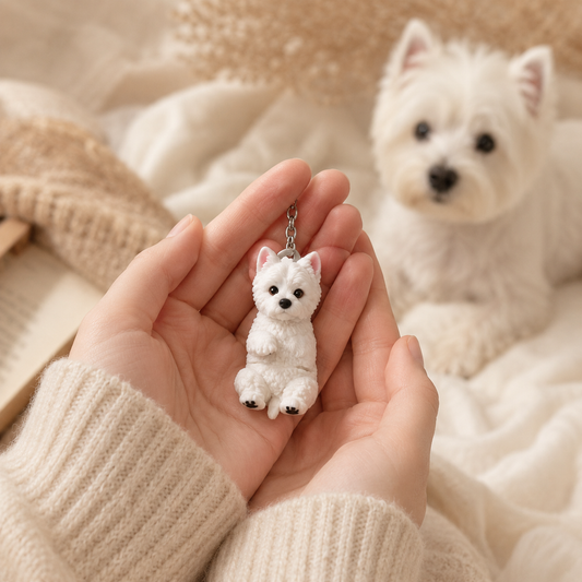 Porte-clef Westie imprimé en 3D par Minelys, figurine décorative pour trousseau de clefs