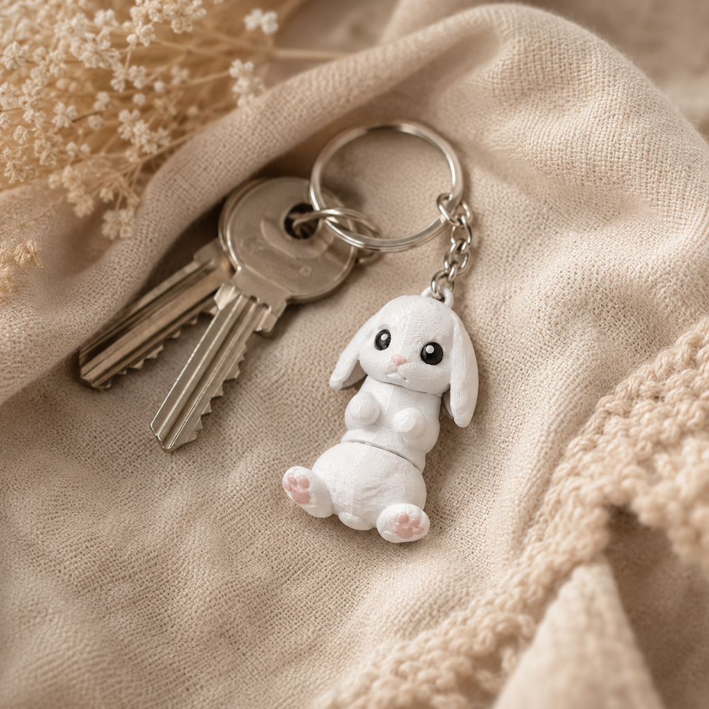 Porte-clef Lapin Bélier Blanc