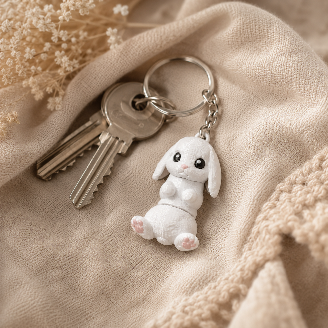 Porte-clef Lapin Bélier Blanc