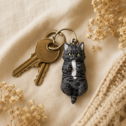 Porte-clef Chat Tigré imprimé en 3D par Minelys, figurine décorative pour trousseau de clefs (vue supplémentaire)