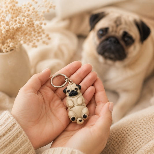 Porte-clef Carlin imprimé en 3D par Minelys, figurine décorative pour trousseau de clefs
