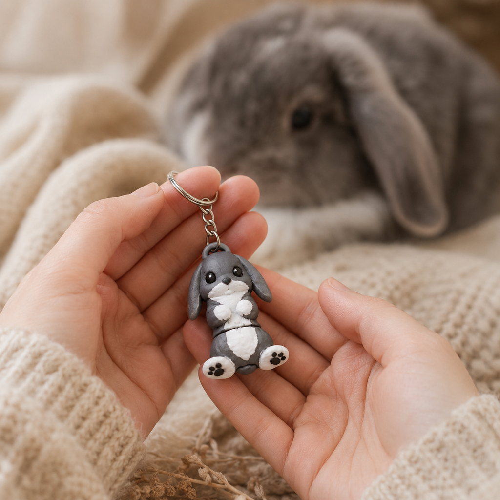 Porte-clef Lapin Bélier Gris