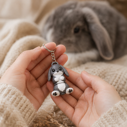 Porte-clef Lapin Bélier Gris imprimé en 3D par Minelys, figurine décorative pour trousseau de clefs