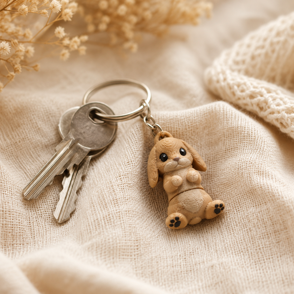 Porte-clef Lapin Bélier Beige