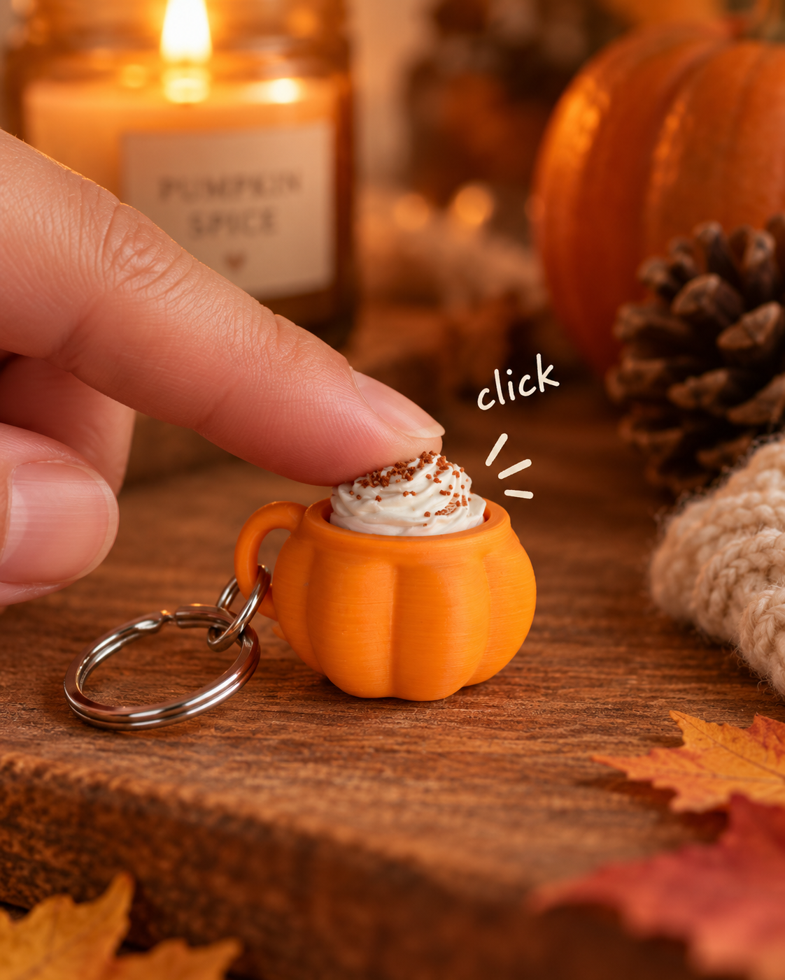 Tasse Citrouille Clicker — clicker fidget sensoriel imprimé en 3D par Minelys, jouet anti-stress (vue supplémentaire)