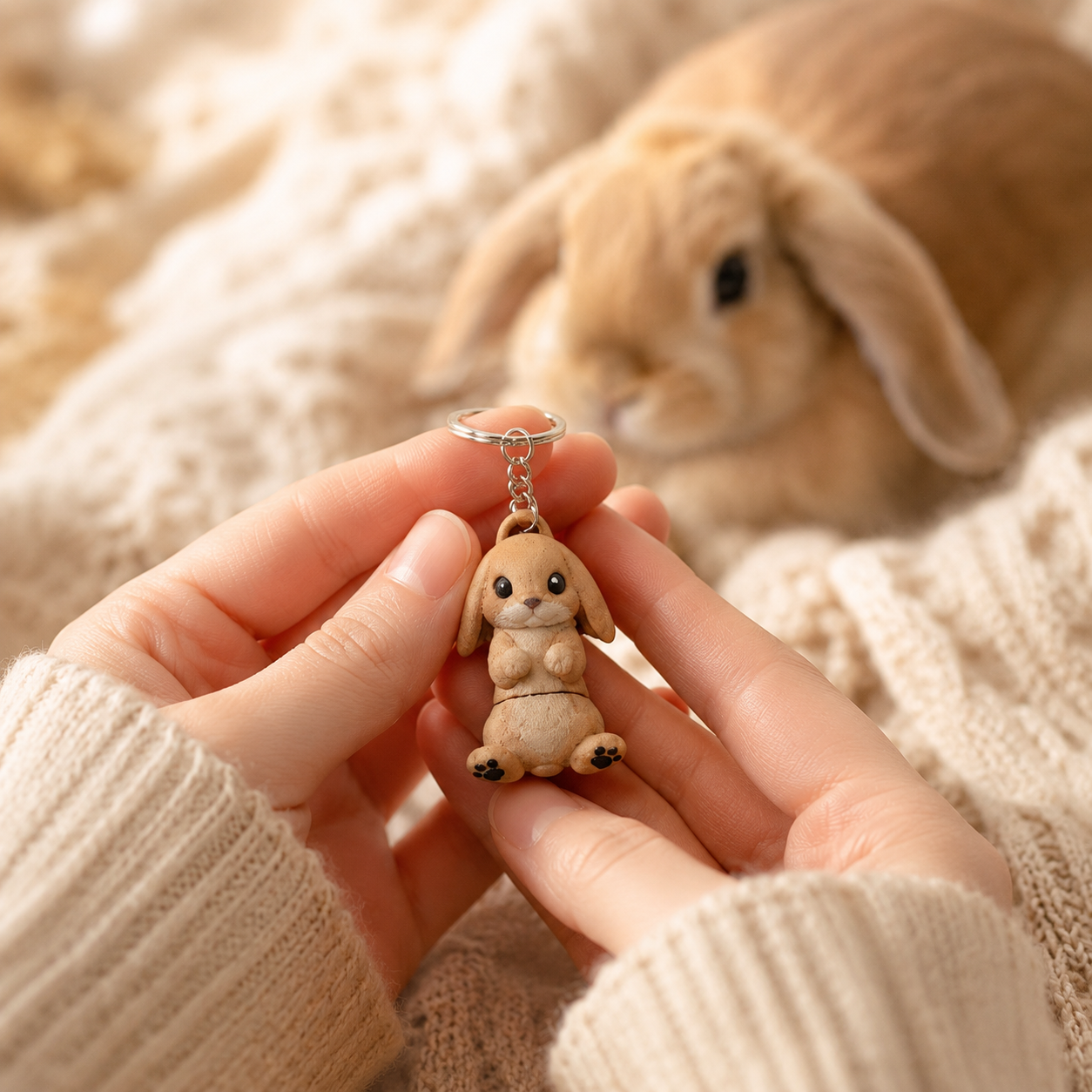 Porte-clef Lapin Bélier Beige