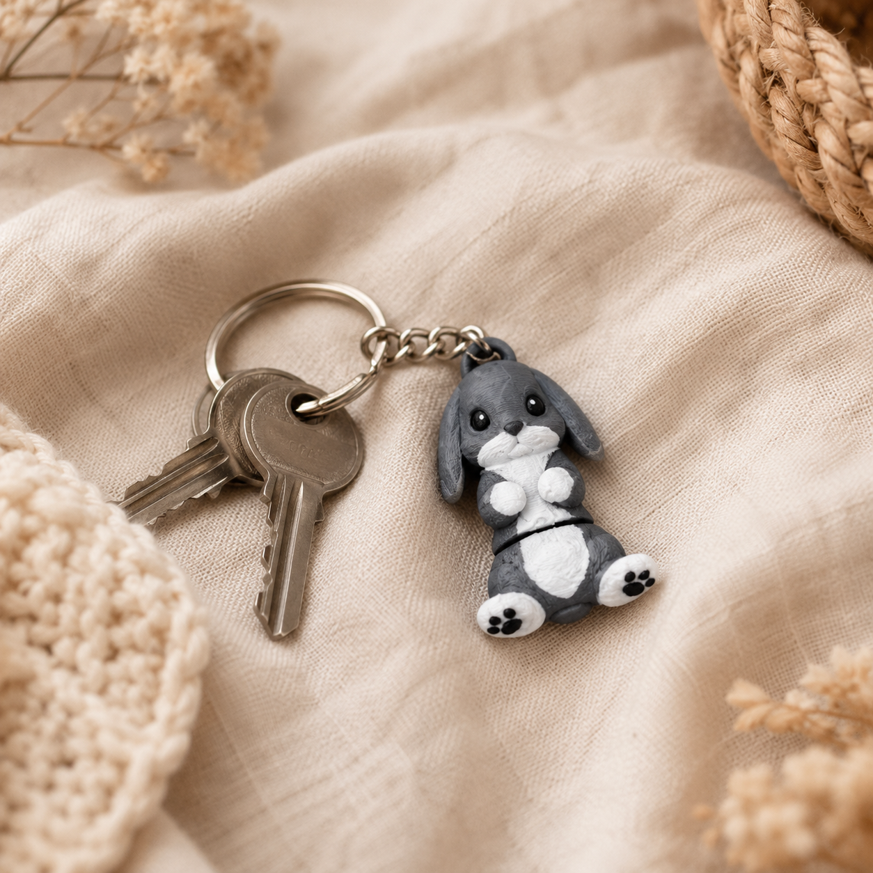 Porte-clef Lapin Bélier Gris
